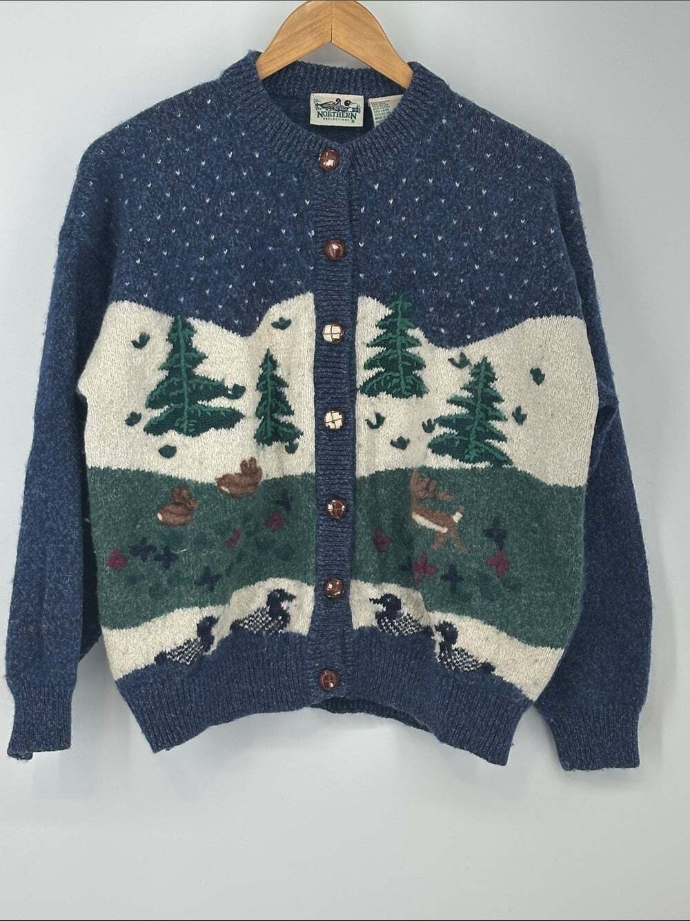 Northern Reflections Blue Scenic Woodland Cardigan - Size Medium